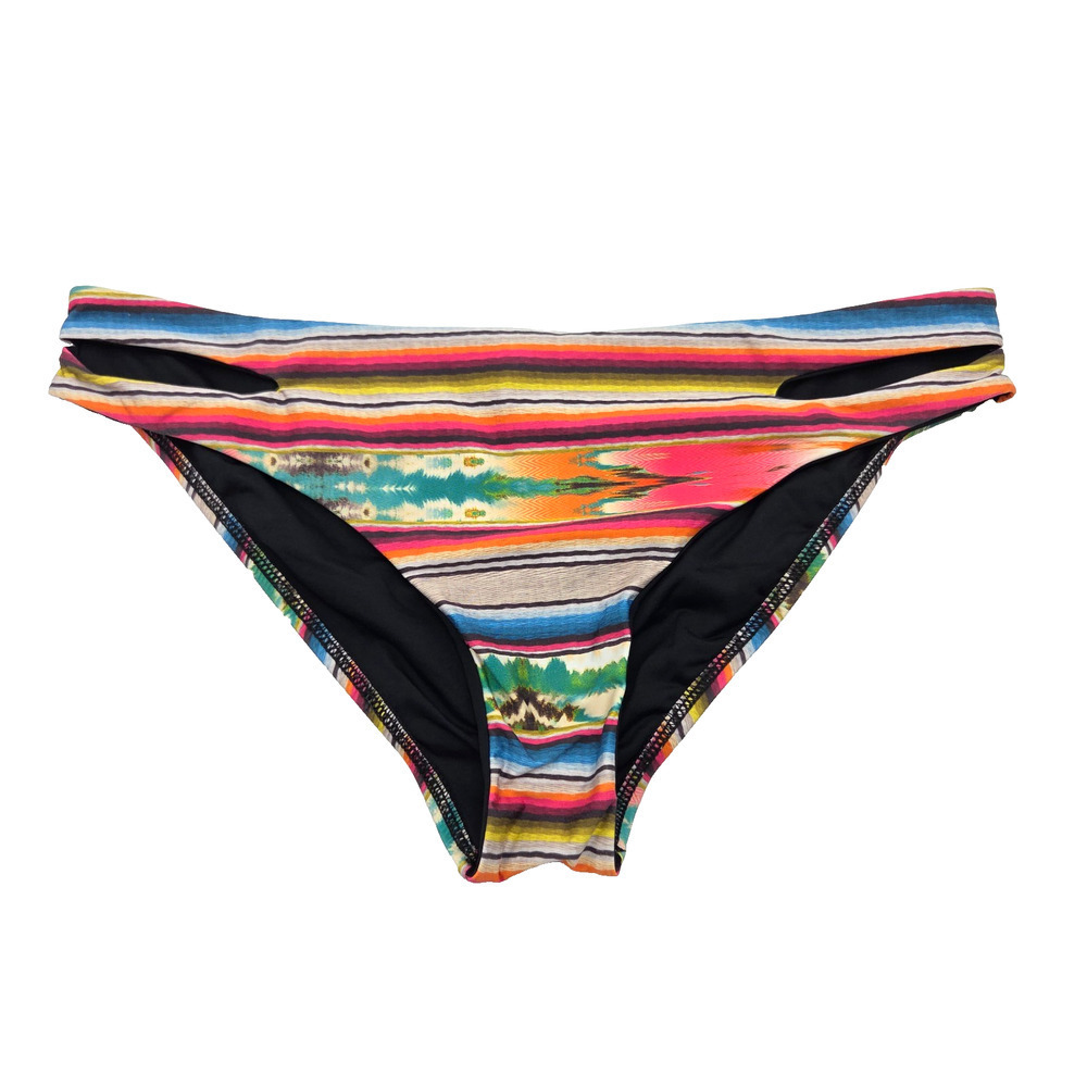 L Space Bikini Bottom Size L Serape Stripe Full Cut Side Slits Colorful Swim